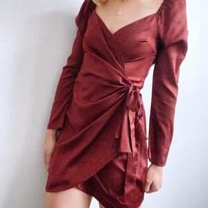 Red satin wrap dress